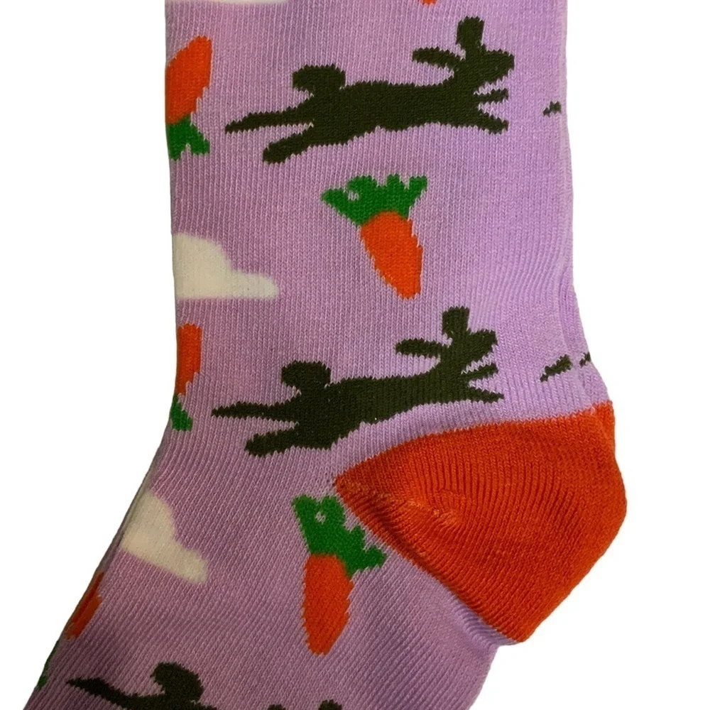 Everbright Easter Socks Women’s Bunny Crew Carrots 9-11 Purple Multicolor